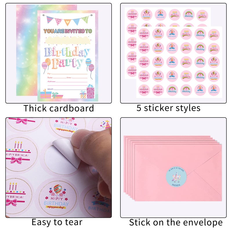 Idealmuzik 30 Pack Birthday Party Invitations for Girls with Envelopes and Sticker  Cute Birthday Party Invitations Cards for Kids  Party Decorations Supplies for Baby Shower Birthday Party - Image 3